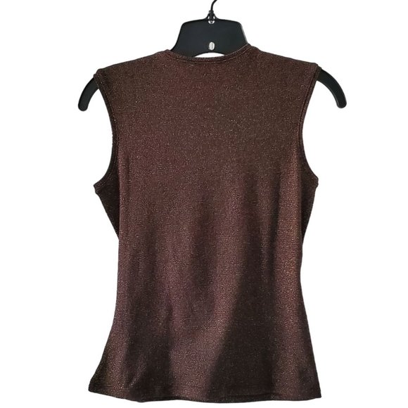 Ann Taylor Sleeveless Surplice V-neck Top | Like New | XSP | Brown Gold Metallic - Picture 3 of 13